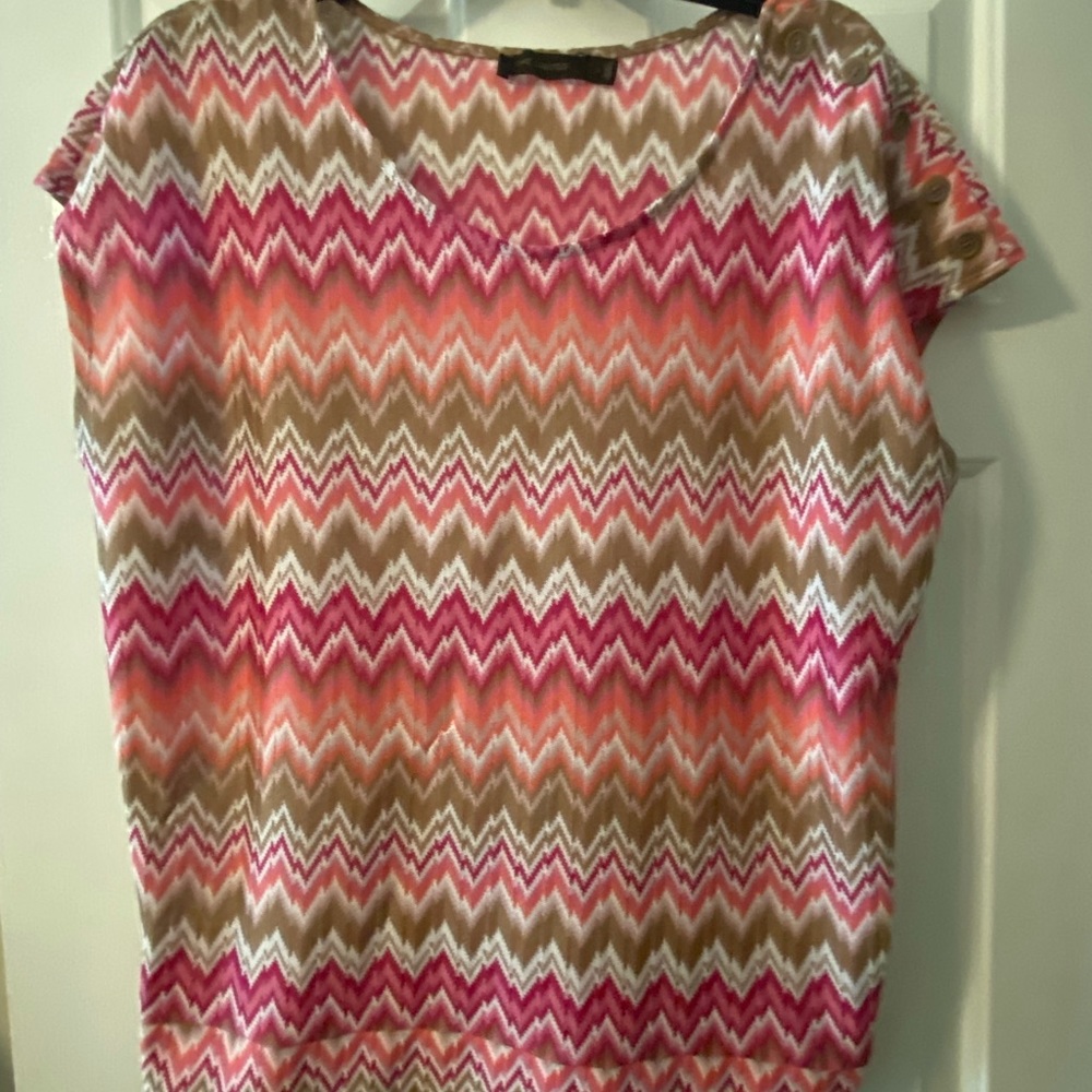 The Limited Pink, Orange & Brown Zigzag Scoop Neck Top